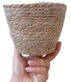 Cesta de Mimbre Natural Ø12cm para Decorar y Cubrir Macetas de Interior con Estilo Bohemio