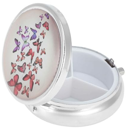 3 Fächer Medizin Pillendose Tragbare Pillendose für Tasche oder Geldbörse Pill Box Tablettenbox Medikamentenbox Bunter Schmetterling