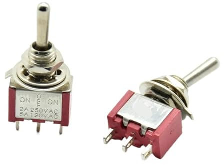 Interruttore a levetta SPDT mini a 3 posizioni ON-OFF-ON a 3 pin rosso 2 A 250 V CA / 5 A 120 V CA 2 pezzi