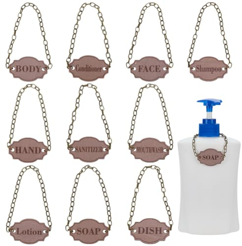 FINGERINSPIRE 10Pcs Étiquettes Ovales en Bois pour Salle de Bain Décoration de Bouteille Avec Chaînes en Fer Bronze Antique Plat Main Savon Lotion Shampooing Conditionneur Corps Visage Eau Dentifrice