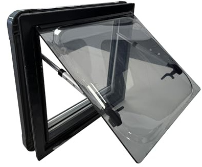 SWISS Outdoor Fenêtre basculante en verre acrylique 500 x 400 cm, certifiée ECE R43, double vitrage, store et protection anti-moustiques, cache noir, isolé, camping-car, van, camion, caravane