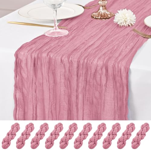 10 Stück Staubiges Rosa Tischläufer 55 x 300 cm Käsetisch Tischläufer rustikaler Gaze Tischläufer Romantische Lange Lange Stoffkäse Käse Tisch Läufer für Hochzeitsfeier Brautbabyparty