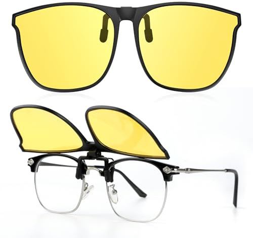 Kiiwah Clip Lunettes Conduite de Nuit Polarisées, Anti-Éblouissement Lunette de Nuit Conduite Peut Pivoter à 180 Degrés Ultra Léger Surlunettes Verres Jaunes pour Hommes et Femmes