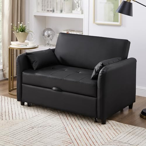 BXEYXE [Med sömnfunktion] multifunktionell bäddsoffa. Tvåsitsig utdragbar bäddsoffa. 3-stegs justerbart ryggstöd. vattenavvisande PU-material. lätt att omvandla till en säng