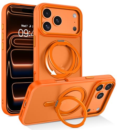 Telaso for iPhone 17 Pro Max Case with Magnetic 360° Rotatable Ring Stand, [Compatible with MagSafe] Slim Shockproof Protective Phone Cases for iPhone 17 Pro Max 6.9, Cosmic Orange