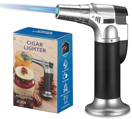 Torch, Butane Torch Refillable, KitchenTorch for Cooking with Safety Lock & Adjustable Flame for BBQ, Creme Brulee, Baking, Crafts,Black,3.4''x5.1''x2''