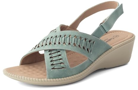 Cushion Walk Women's Extra Wide EEE Fit Slingback Sandals, Crossover Open Toe Low Wedge with Cushioned Insole, Adjustable Touch Fastening Lightweight Summer Shoes