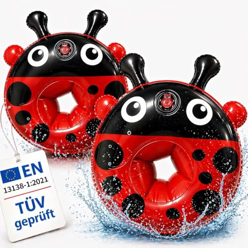 TÜV geprüfte Schwimmflügel für Kinder – hochsichtbares Marienkäfer-Design für maximale Sichtbarkeit im Wasser – sichere Schwimmhilfe mit 3-Luftkammer-System & Sicherheitsventil – 1–6 Jahre / 11–30 kg
