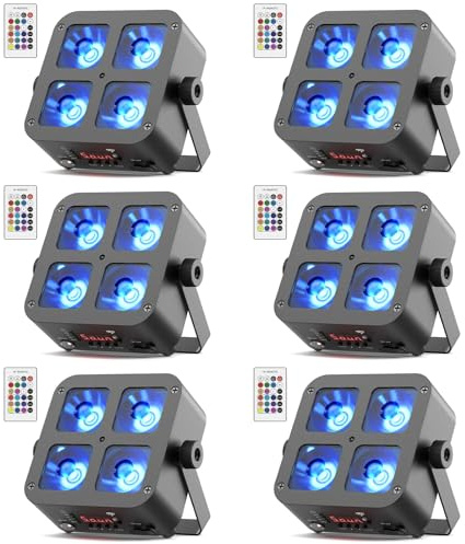 6PCS 100W Akku LED Par Strahler, 5200mAh Wiederaufladbarer RGBWA+UV LED Bühnenlicht mit Fernbedienung/APP/DMX Discolicht Partylicht für DJ Party Show Bar Hochzeit Weihnachten