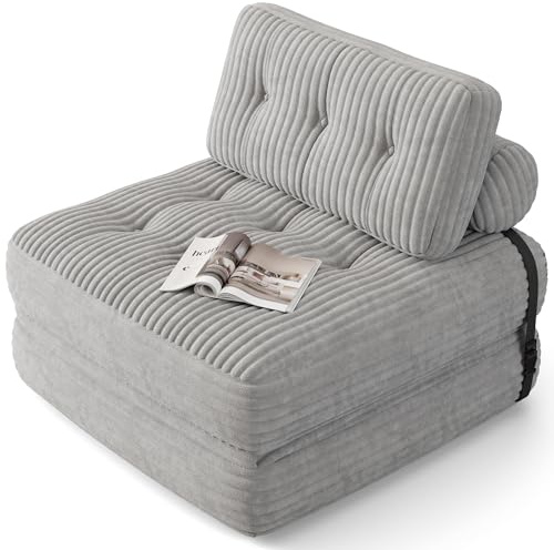Xbro 2-in-1 Klappsofa mit Schlaffunktion, Kompaktes Schlafsofa für kleine Räume, Umwandelbar zum Gästebett 190 x 85 cm, Gefaltet 85 x 85 cm, Hellgrau