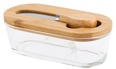 Recipiente para Mantequilla - 300ml Transparente Hermético Cuadrado Estilo Antiguo - Frascos de Vidrio Tipo para Almacenar Mantequilla | para Queso Verduras Frutas Hogar Picnic Camping Viaje