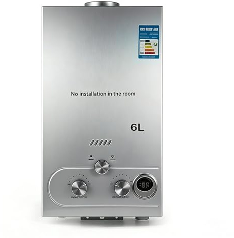 Gas-Wasserkocher, 6 l, Butan-Wasserkocher, 8 l/min, LED-Display, kompatibel mit Butan und Propan, Instantan-Warmwasserbereiter für den Heimgebrauch und Camping.