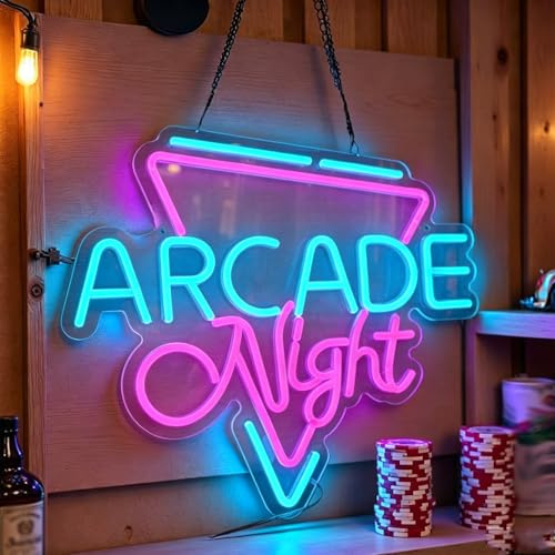 Arcade Neon Sign for Wall Decor Arcade Night Gamer LED Light Dimmable USB Powered Light Up Signs for Game Room Gaming Neon Lights for Boys Bedroom Man Cave Garage Party Birthday 13.4”X11.8”