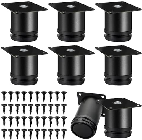 Ruikdly 8 Pcs black Adjustable Legs with 40 Screws, Stainless Steel Furniture Feet, Table Desk Cabinet Kitchen Adjustable Feet Round (Adjustable Height 0-15 mm)