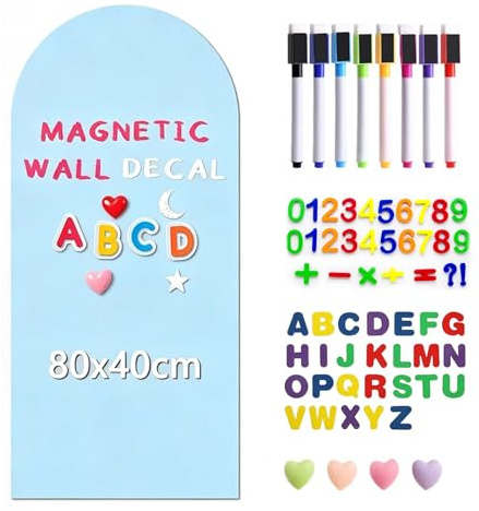 Adhesivos magnéticos de pared, 80 x 40 cm, color rosa, tablero de arco con múltiples accesorios, dibujo magnético de pared, aprendizaje para sala de juegos, hogar ( gris)