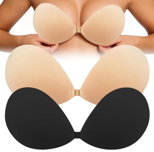 2 Sujetador Adhesivo Push Up Reutilizable Sujetador Invisible Silicona (C) | Invisible Sticky Bra, Ideal para Vestidos sin Tirantes, Escote y Espalda Descubierta, Vestidos Boda