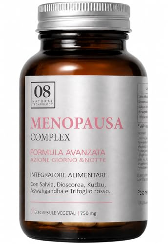 08 NATURAL TECHNOLOGY Menopausa Complex - 60 Capsule - Integratore Alimentare con Salvia Dioscorea Kudzu Ashwagandha e Trifoglio Rosso - Adatto ai Vegani, Senza Glutine