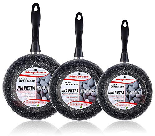 MAGEFESA K2 Gransasso - Set Juego 3 Sartenes 20-24-28 cm, inducción, Antiadherente Piedra