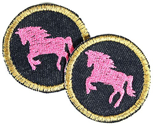 2 Bügelflicken Pferd Aufbügler ø 5cm mini Bügelbilder runde Flicken zum aufbügeln rosa Pferde Applikation