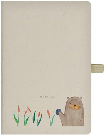 Mr. & Mrs. Panda DIN A5 Baumwoll Notizbuch Otter mit Stein - Geschenk, Seeotter, Notizheft, Pflanzen, Notizen, Eintragebuch, Kladde, Fischotter, Otter Seeotter See Otter, Adressbuch, Skizzenbuch