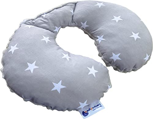 Medi Partners NACKENKISSEN Kinder Nacken Nackenstütze 100% Baumwolle/Minky Baby Nackenhörnchen für Auto Kinderwagen autofahrt Reisen Schlaf Hals Kissen Schlummerrolle (Sternen mit grauen Minky)