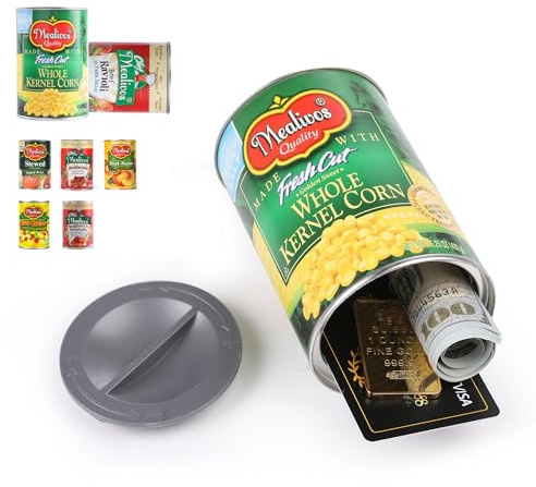 Fake Can Diversion Safe, Perfect for Hiding Storage Key, Cash, Jewelry, Card, Coins-Keep Your Valuables Safe(Corn, Grey)