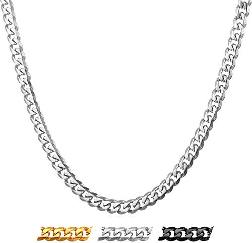 U7 Collana Acciaio Uomo Catena Cubana Collana Catena Uomo Acciaio Inossidabile Catenina Donna colore Argento Larghezza 3 mm lunga 35 cm Stile Hip hop Rapper