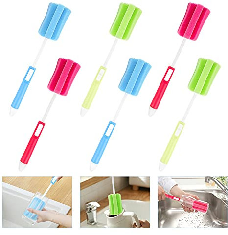 Bottle Sponge Brush 6 Pcs Foam Cleaning Brush Adjustable Sponge Bottle Brush for Bottle Wine Jug Thermos Bottle Wine (Red Blue Green)