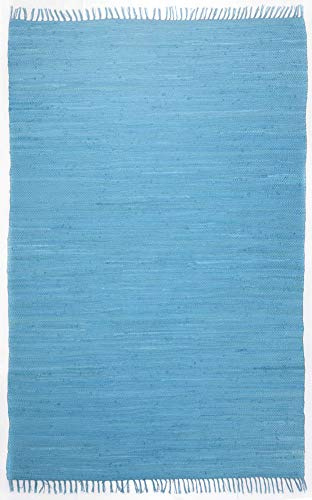 Theko Sona-Lux Dhurry Fleckerl - Alfombra tejida a mano, color turquesa