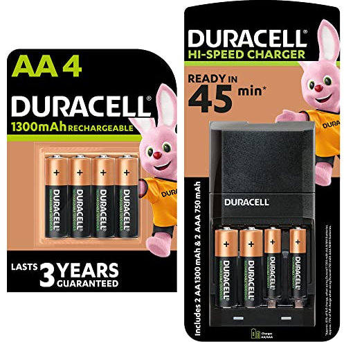 Duracell - Cargador de pilas en 45 minutas, con pilas recargables, 6 AA + 2 AAA