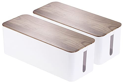 Callstel Steckdosen Organizer: 2er-Set Kabelboxen groß, 39 x 15,5 x 14 cm, in Nussbaum-Holzoptik (Kabel-Aufbewahrungssysteme, Kabel Manager Box, Verlängerungskabel)