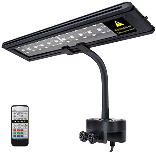 IREENUO LED Clip Lampada Acquario, Spettro Completo Luce Acquario Plafoniera, Illuminazione Acquario per Piante con Telecomando per Acquario (61cm - 20W)