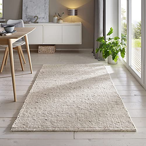 Taracarpet Gewalkter Handwebteppich Helsinki aus hochwertiger Schurwolle hergestellt in der EU fürs Wohnzimmer, Esszimmer, Schlafzimmer und die Küche geeignet 140x200 cm beige