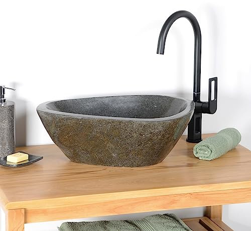 Naturstein Waschbecken grau oval 40 cm von WOHNFREUDEN - Unikat Auswahl rundum polierte Stein Waschschale Naturstein Handwaschbecken für das Badezimmer