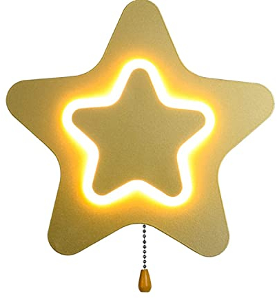 14W LED Kinderzimmer Wandleuchte Stern, Cartoon Wandlampe mit Schalter Dimmbar Nachttischlampe Kinder, Augenschutz Design Nachtlicht, Acryl lampenschirm, für Madchen/Junge Schlafzimmer Deko,Gold