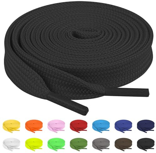 TBOC Lacci Laccetti Stringhe Piatti [Nero] Laccio [120 cm] Scarpe Sneakers Scarponi Compatibile con Timberland Nike Air Force Jordan Dr Martens Adidas Converse Bambini Adulti Trekking