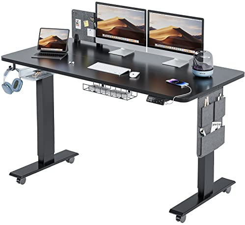 MAIDeSITe Höhenverstellbarer Schreibtisch (140 x 70 cm) Einfache Montage Computertisch Höhenverstellbar Elektrisch mit 4 Memory-Steuerung und Memoboard und 360°Rollen Schreibtisch SN1