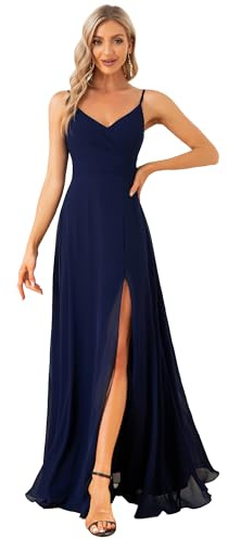 Ever-Pretty Robe Demoiselle d'honneur Femme Fendue Col V Mousseline à Bretelles A Line Chic Soirée ES0128B