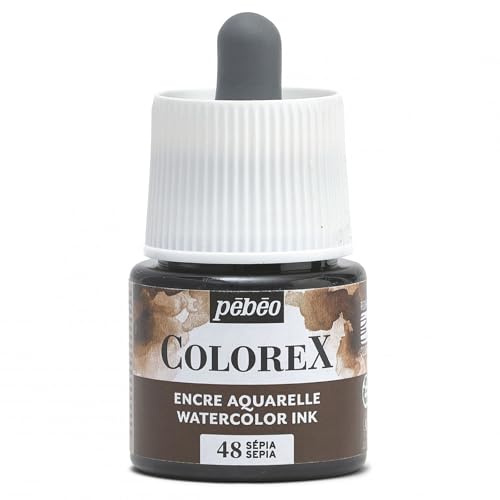 Pébéo - Encre Colorex 45 ML Sépia- Colorex Encre Aquarelle Pébéo - Encre Marron Rendu Velouté - Encre Dessin Multi-outil Tous Supports - 45 ML - Sépia