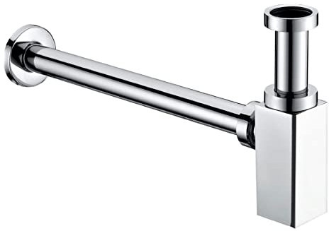 Sifón para lavabo cuadrado extensible cromado | Sifón de diseño cuadrado para ir a la vista | Desagüe lavabo cuadrado
