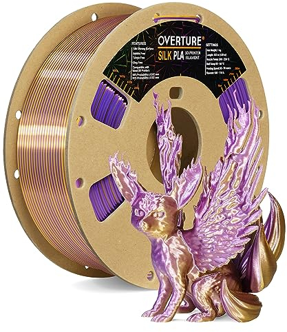 OVERTURE Dual Color Silk PLA Filament 1.75mm, 1kg 3D Drucker Filament Seide PLA, Maßgenauigkeit +/- 0.03 mm(Seide Violett-Gold)