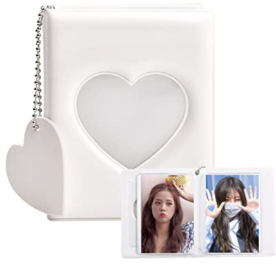 Jiayaus Mini Fotoalbum, Weißes Herz Kpop Photocard Binder | Fotoalbum Geeignet Kann 32 Blätter Speichern mit Herz Anhänger, Die Aufbewahrung von Idolen Karten Aufkleber