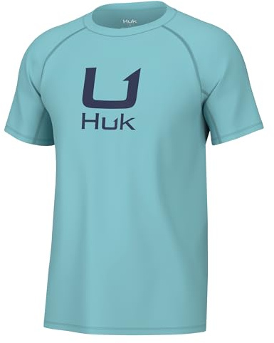 HUK Mens Icon Crew Shirt, Short-Sleeve Performance Fishing Shirt, Marine Blue, Large