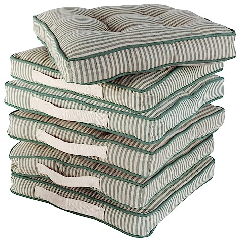 Dibor Dining Chair Seat Pad Set of 6 Sage Green Striped Chair Cushions