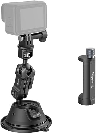 SMALLRIG Suction Cup Mount Saugnapfhalterung für Action-Kamera, Kamera halterung mit Telefonhalter 1/4 Löcher Dual-Kugelkopf Magic Arm, für Phone für GoPro DJI Osmo Insta360, An der Autoscheibe -4275