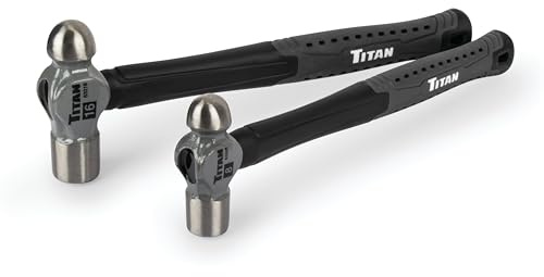 Titan 63302 2-Piece Ball Pein Hammer Set, Includes 8oz & 16oz Ball Peen, Forged Steel Heads, Shock Absorbing Fiberglass Handles & Textured Grips
