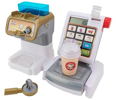 Macchina del Caffè e Registratore di Cassa funzionanti a batterie - Macchina del caffè con serbatoio acqua - Display digitale e bilancia con scontrini - Bambini 3 anni - Globo Giocattoli - WToy 40731