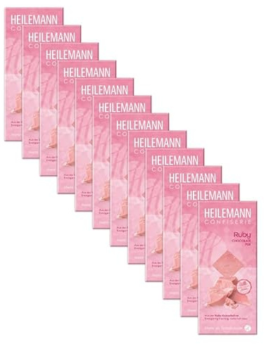 Heilemann Ruby Chocolate pur – Vorratspack 12 x 80 g Tafeln – Rosa Ruby-Schokolade aus Ruby-Kakao, zartschmelzend & beerig-fruchtig – ohne Farbstoffe oder Aromen