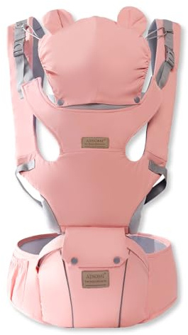 SONARIN Multifunktionale 3-in-1 Babytrage mit Hüftsitz,Ergonomische Atmungsaktive Babytragetasche Kindertrage Baby Tragesystem ab Geburt 0-36 Monate,Bauchtrage Rückentrage(Rosa)
