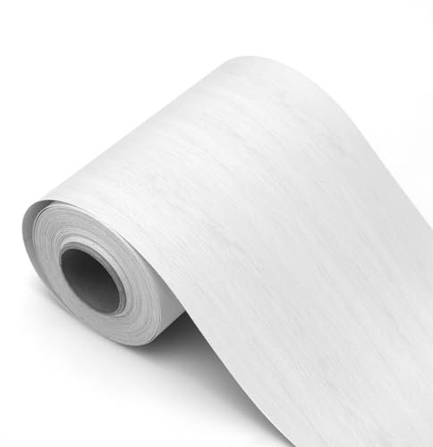 Peel and Stick White Wood Grain Wallpaper Border, Removable PVC Waterproof Wallpaper for Mirror Frame, Kitchen Tiles, Cabinet, and Home Décor (10m x 10cm)